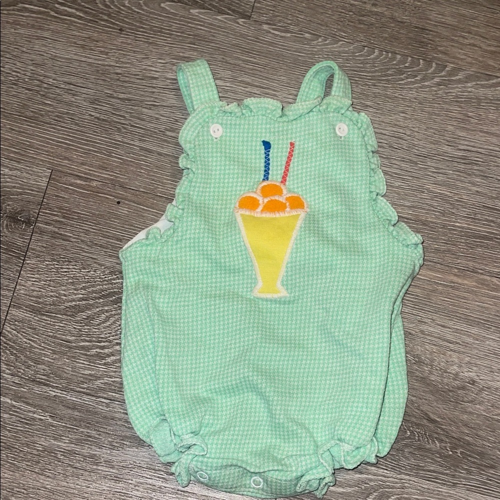 Carter's vintage baby Mint Green Baby Outfit romper green plaid baby girl  boy